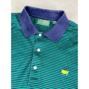 Amen Corner Masters Golf Polo Shirt Mens Large Green Navy Striped Pima Cotton